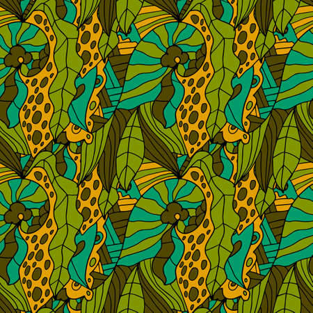 Abstract colorful doodle seamless pattern. Fantasy art background with messy shapes.のイラスト素材