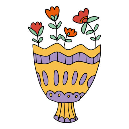 Cartoon hand drawn doodle flower bouquet with flowers. Gift for celebration.のイラスト素材