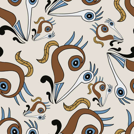 Abstract colorful doodle flower with curls seamless pattern. Fantasy floral background.のイラスト素材