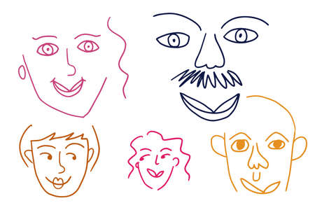 Abstract women and man portrait set, trendy woman collection. Wall print template for fashion, feminist, or beauty concept.のイラスト素材