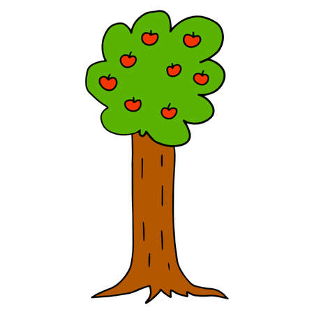 Cartoon doodle apple tree isolated on white background.のイラスト素材