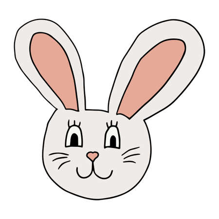 Cute cartoon doodle bunny isolated on white background. Funny rabbit.のイラスト素材