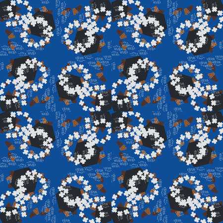 Cute abstract seamless pattern with messy hand drawn geometric shapes. Tile or mosaic pattern.
