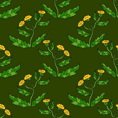 Fantasy cartoon doodle flower with leaves seamless pattern. floral background.のイラスト素材