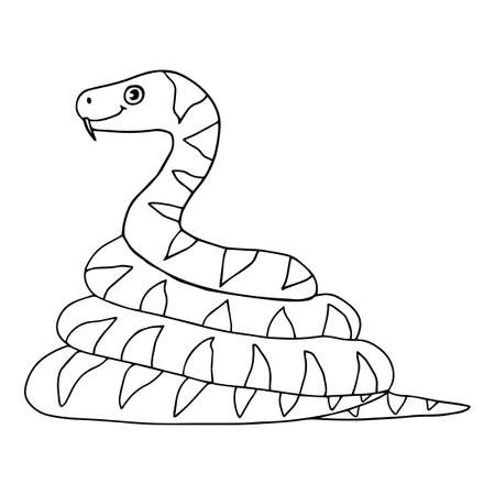 Cute cartoon coiled snake in childlike doodle style isolated on white background.のイラスト素材