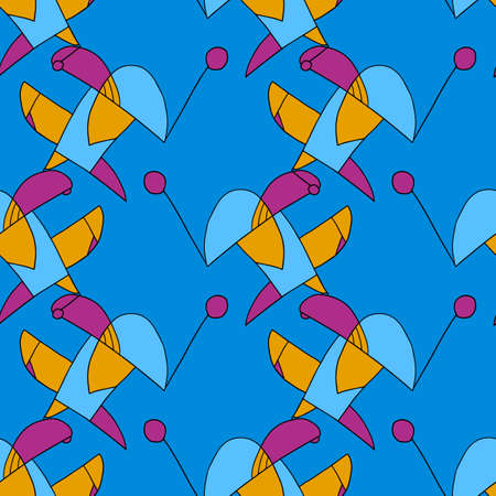 Cute abstract doodle art sketch seamless pattern. Background with crazy messy doodle art with different shapes, curls. Fantasy texture, textile, wrap, fabric.のイラスト素材