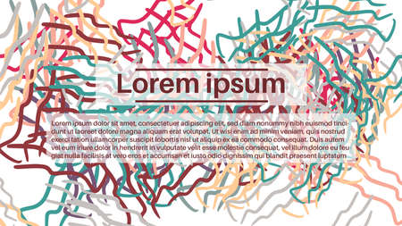 Fantasy messy doodle geometric shapes background. Abstract card layout. Creative landing page or business background. Advertisement cover.のイラスト素材