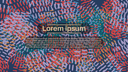 Fantasy messy doodle geometric shapes background. Abstract card layout. Creative landing page or business background. Advertisement cover.のイラスト素材