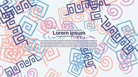 Fantasy messy Greek doodle geometric shapes background. Abstract card layout. Creative landing page or business background. Advertisement cover.のイラスト素材