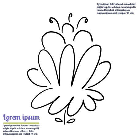 Colorful fantasy doodle cartoon flower isolated on white background.のイラスト素材