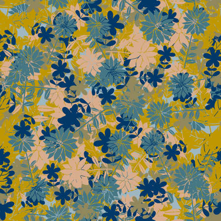 Abstract colorful doodle flower with curls seamless pattern. Messy fantasy floral background.