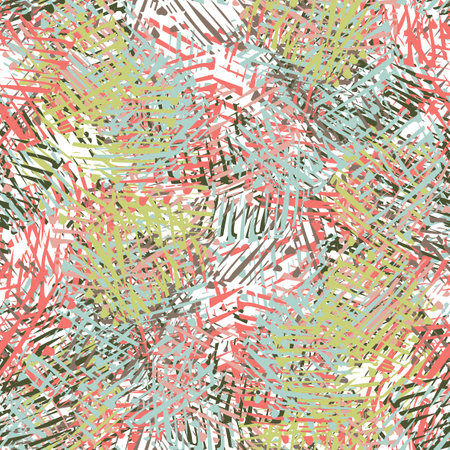 Fantasy messy freehand doodle geometric shapes seamless pattern. Infinity ditsy scribble abstract card layout. creative background. Textile, fabric, wrapping paper.のイラスト素材