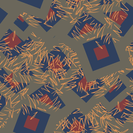 Modern fantasy messy geometric shapes seamless pattern. Infinity abstract card layout. Creative background with geo shapes. Textile, fabric, wrapping paper.のイラスト素材