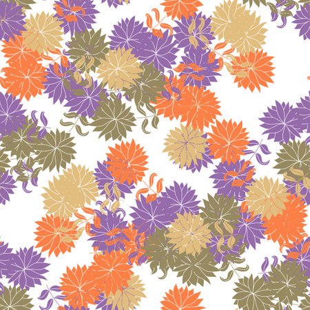 Abstract colorful fantasy messy doodle flower seamless pattern. creative floral background. Ditsy floret texture.のイラスト素材