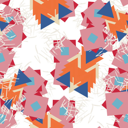 Modern fantasy messy geometric shapes seamless pattern. Infinity abstract card layout. Creative background with geo shapes. Textile, fabric, wrapping paper.のイラスト素材