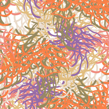 Fantasy messy freehand doodle geometric shapes seamless pattern. Infinity ditsy scribble abstract card layout. creative background. Textile, fabric, wrapping paper.のイラスト素材