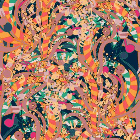 Fantasy messy freehand doodle geometric shapes seamless pattern. Infinity ditsy scribble abstract card layout. creative background. Textile, fabric, wrapping paper.のイラスト素材