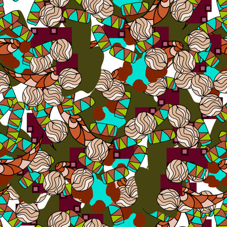 Fantasy messy freehand doodle geometric shapes seamless pattern. Infinity ditsy scribble abstract card layout. creative background. Textile, fabric, wrapping paper.のイラスト素材