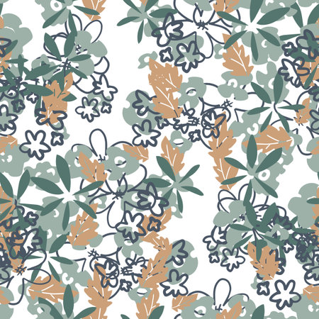 Fantasy messy freehand doodle flowers seamless pattern. Infinity ditsy scribble abstract card layout. creative background. Textile, fabric, wrapping paper.のイラスト素材