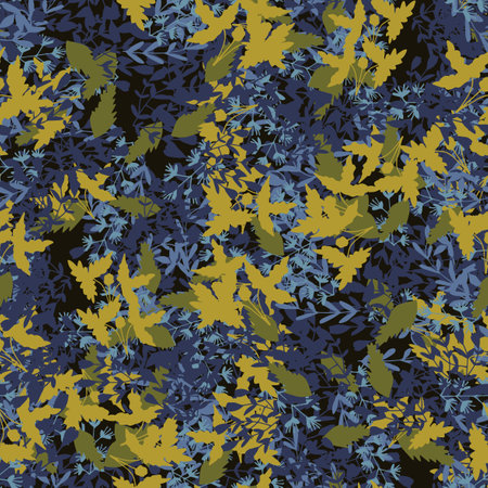 Abstract colorful doodle seamless pattern with leaves, plants, branches. Messy fantasy floral background.のイラスト素材