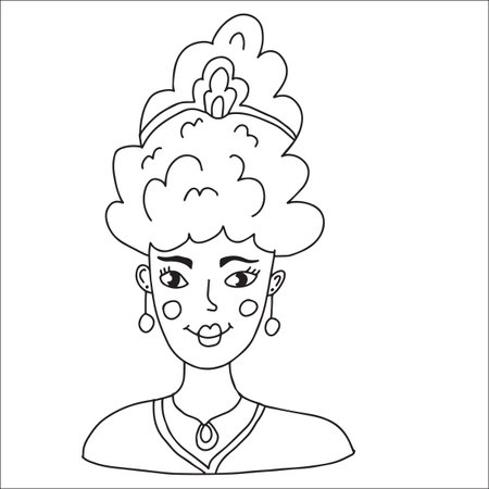 Cute cartoon abstract doodle girl portrait isolated on white background. woman face.のイラスト素材
