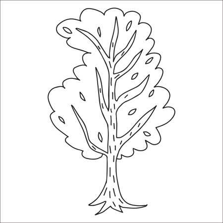 Cute doodle birch tree isolated on white background. Hand drawn forest element.のイラスト素材