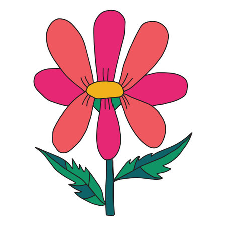 Colorful fantasy doodle cartoon flower isolated on white background.のイラスト素材