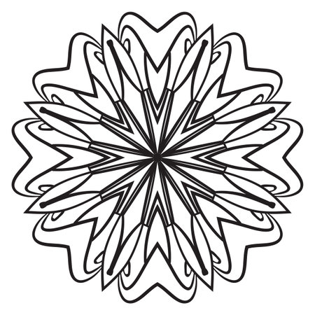 Black outline flower mandala. Doodle round decorative element for coloring book isolated on white background. Floral geometric circle.のイラスト素材