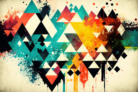 Colorful grunge art illustration, geometric background. Generative AI.の素材