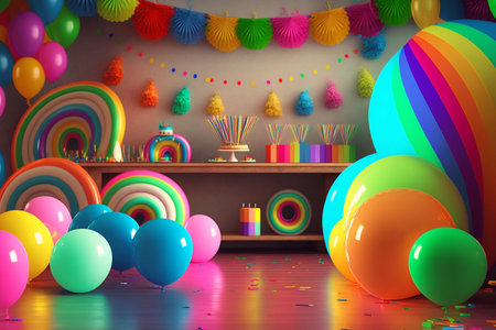 Colorful party decoration panorama. Generative AI.の素材