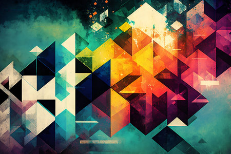 Colorful grunge art illustration, geometric background. Generative AI.の素材