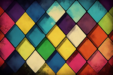 Colorful square pattern background, vintage texture, painting. Generative AI.の素材