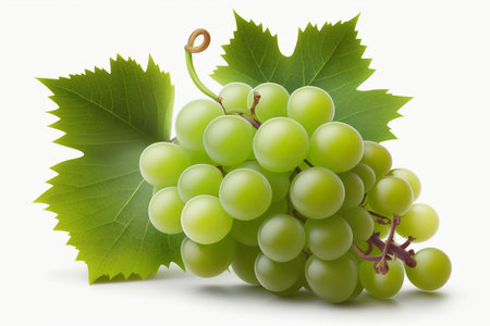 Green grapes on white background with empty space. Generative AI.の素材