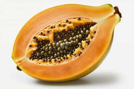 Sliced papaya isolated on white background. Generative AI.の素材