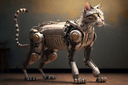 Smooth full-length robot cat. Generative AI.の素材