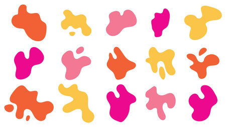 Set of splash icons isolated on white background. Uneven shapes. Cute smears, creative blots, spatters.のイラスト素材