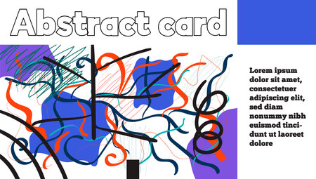 Retro Bauhaus, surrealistic postcard, poster, card with random brush strokes and curls.のイラスト素材