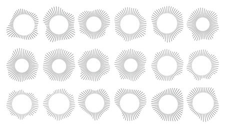 Line art, thin lines in the circle, ring. Abstract vertical wavy stripes on white background isolated. Round frames with lines, organic shapes. Wavy round thin line art frames.のイラスト素材