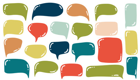 Cute colorful speech bubbles collection isolated on white background. Cartoon style.のイラスト素材