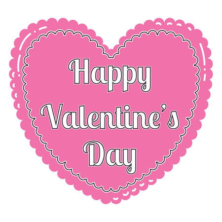 Happy Valentine's Day greeting card. Scalloped heart frame with text.のイラスト素材