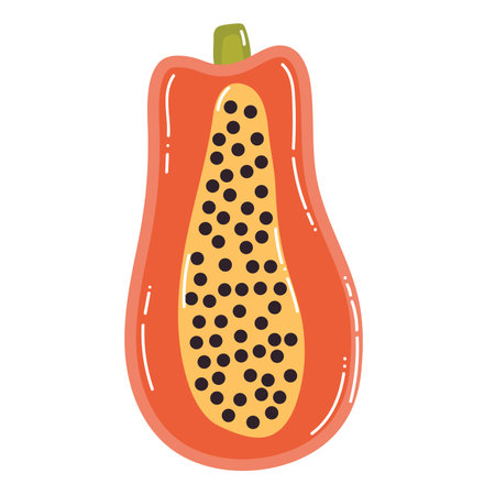 Cute cartoon half of ripe papaya in flat style. Tropical fruit isolated on white background.のイラスト素材