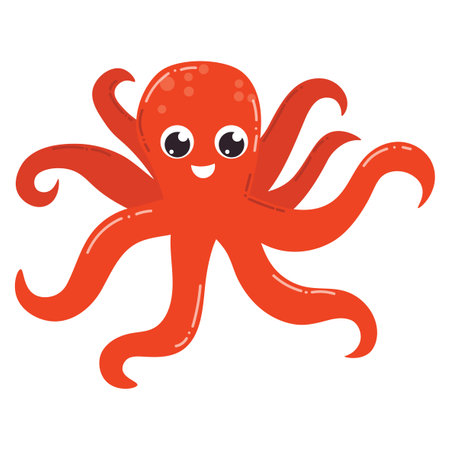 Cute cartoon red ocean octopus. Happy marine character in flat style.のイラスト素材