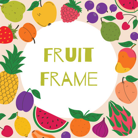 Summer frame with fruits and berries. Summer juicy background.のイラスト素材