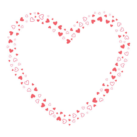 Pink wedding frame with confetti hearts. Happy Valentines day border with hearts. Love symbol card.のイラスト素材