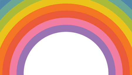 Fun and vibrant poster with round rainbow stripes and central empty area. Flat cartoon design ideal for announcements, party invites, or joyful decorations.のイラスト素材