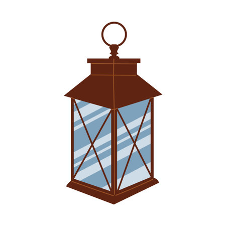 Retro vintage garden lantern in flat cartoon style. Elegant outdoor lamp illustration with warm charm, perfect for cozy home decor, garden design, greeting cards, or romantic evening themes.のイラスト素材