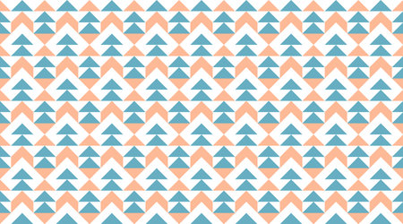 Seamless geometric pattern featuring blue and peach triangles in a modern, ethnic-inspired chevron...