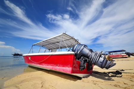 Red boat with beautiful skyのeditorial素材