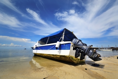 Blue Boat with blue skyのeditorial素材