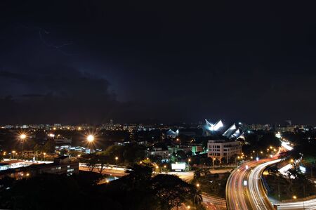 Stunning light trail scenery at the busy highway in Kuala Lumpur city at night
